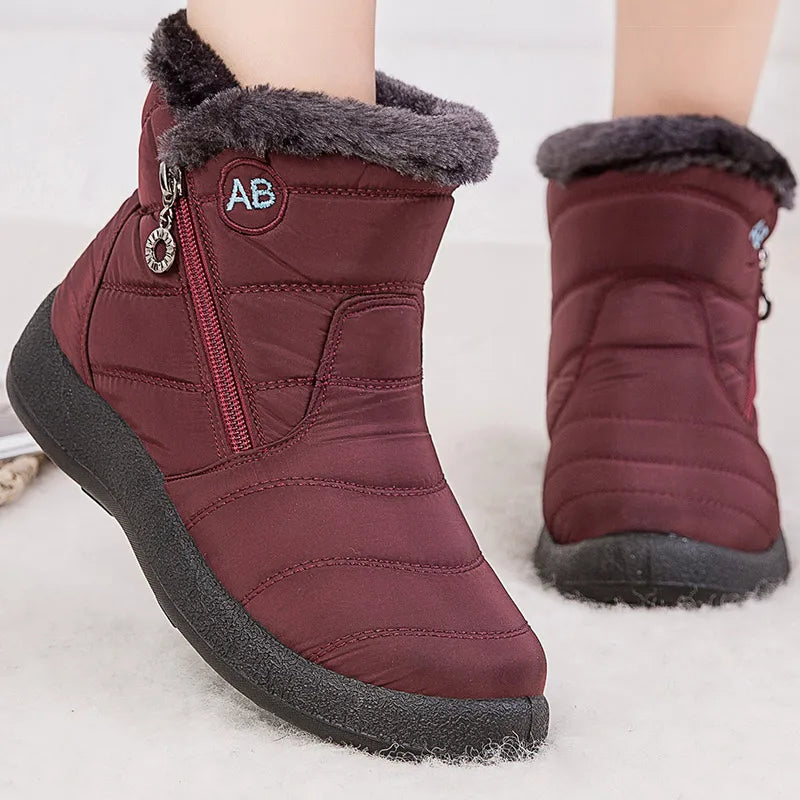 Women’s Waterproof Winter Ankle Boots – Fur-Lined Low Heels