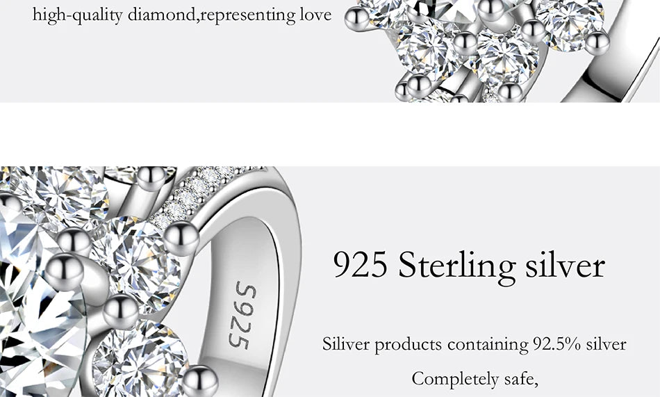 PERFANY 3CT Sunflower Moissanite Ring for Women S925 Pure Silver Plated 18K White Gold Diamond Luxury Wedding Jewelry