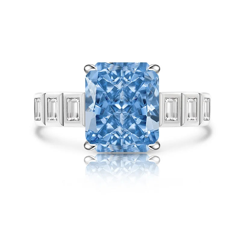 925 Sterling Silver Square Ice Flower Cut Ring Inlaid with High Carbon Diamonds Light Luxury Versatile Women's Ring