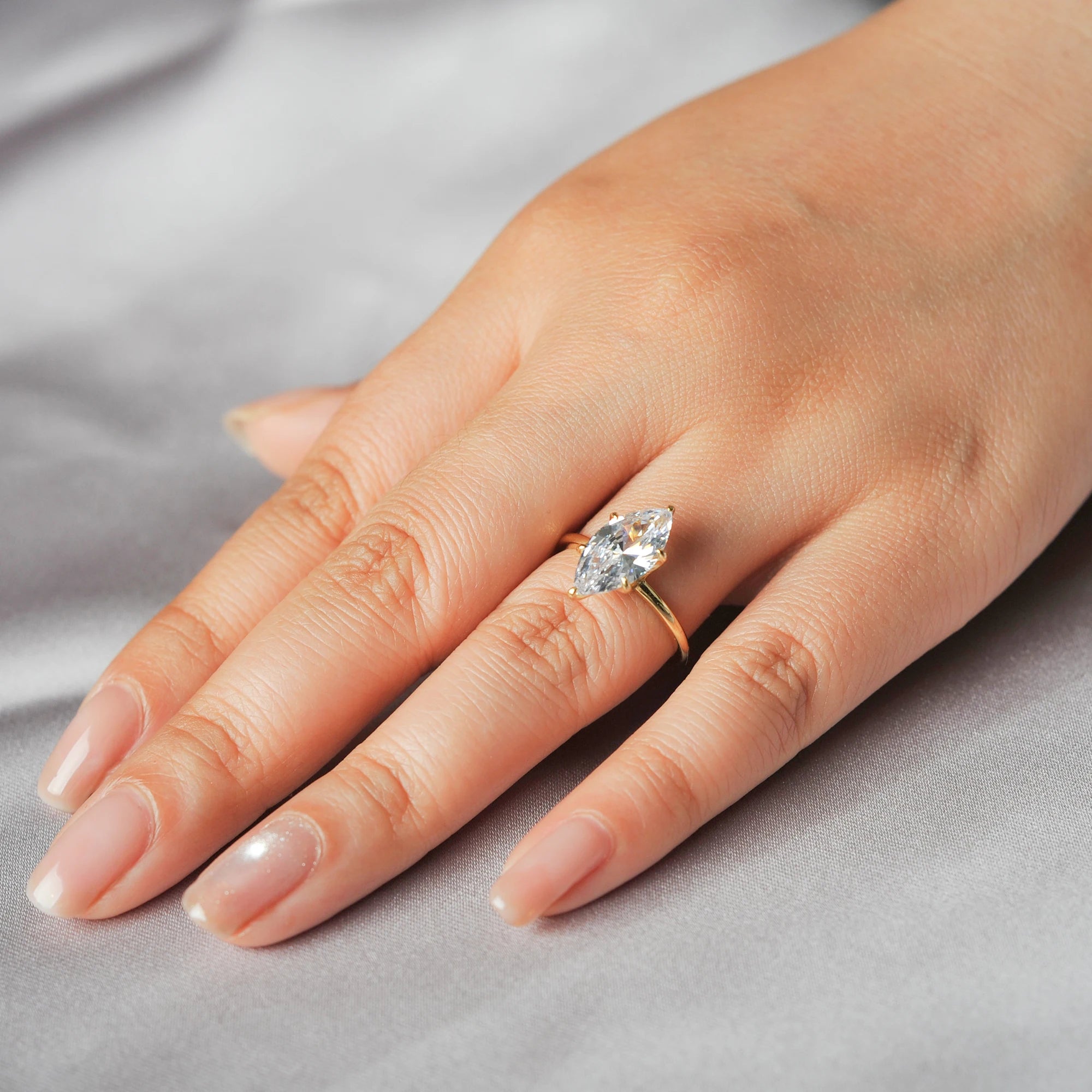 Potiy Vintage 9ct 5A Marquise Shape Cubic Zirconia Solitaire Engagement Ring For Women 925 Sterling Silver 14K Yellow Gold