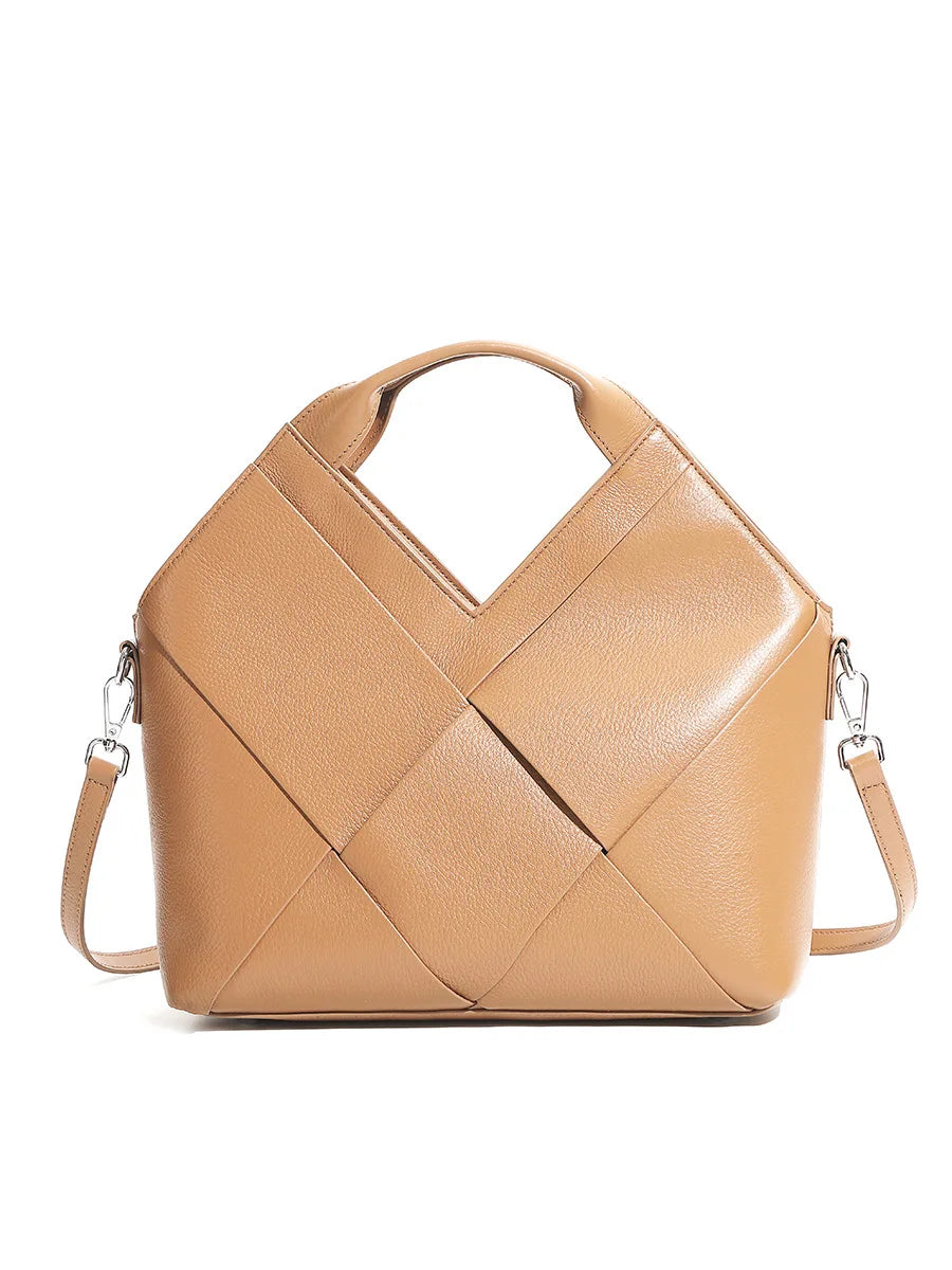Genuine Leather Woven Tote Crossbody Bag