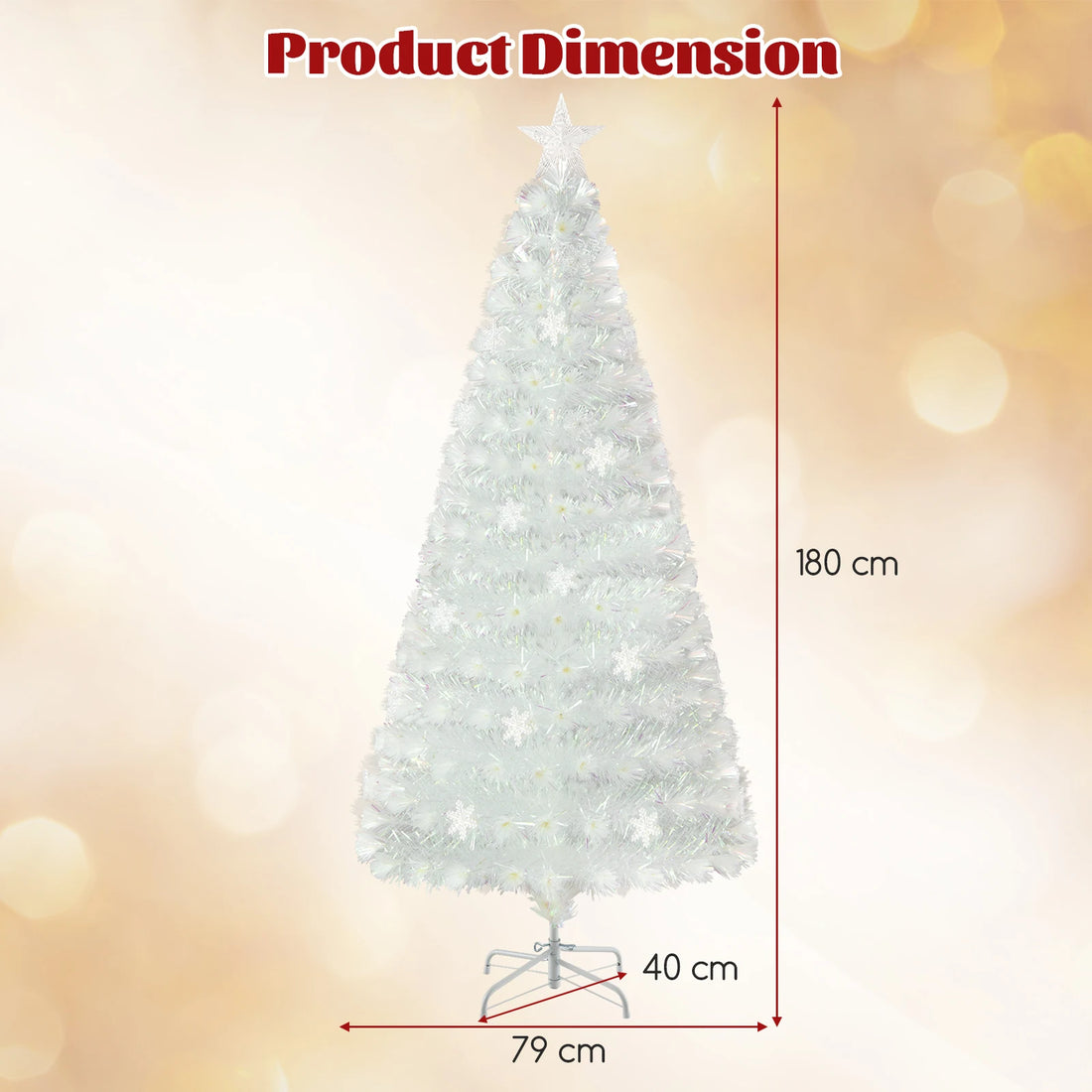 GOFLAME 180 cm Artificial Fiber Optic Christmas Tree, White Pre-lit Xmas Tree with 230 Branch Tips, Iridescent Leaves