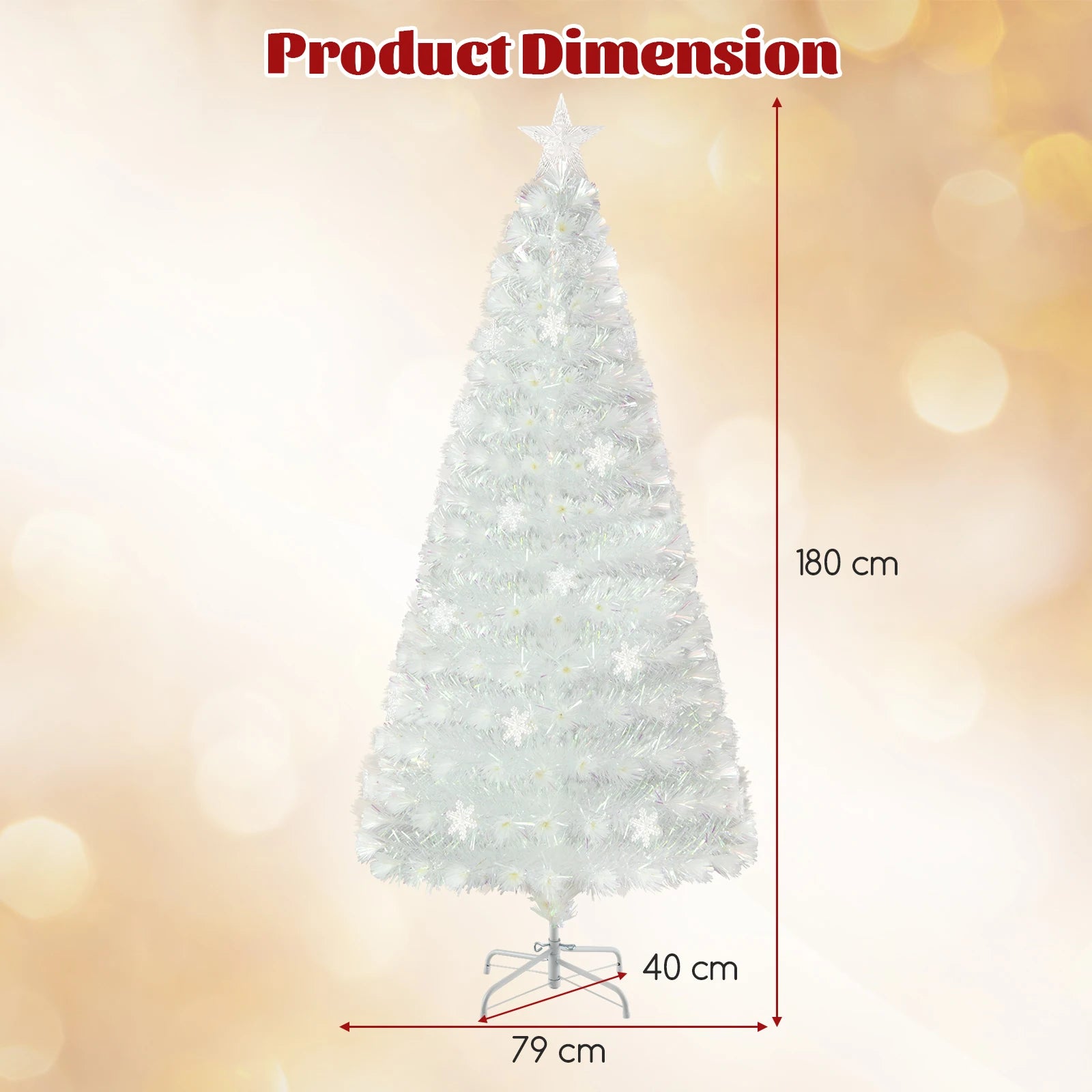 GOFLAME 180 cm Artificial Fiber Optic Christmas Tree, White Pre-lit Xmas Tree with 230 Branch Tips, Iridescent Leaves
