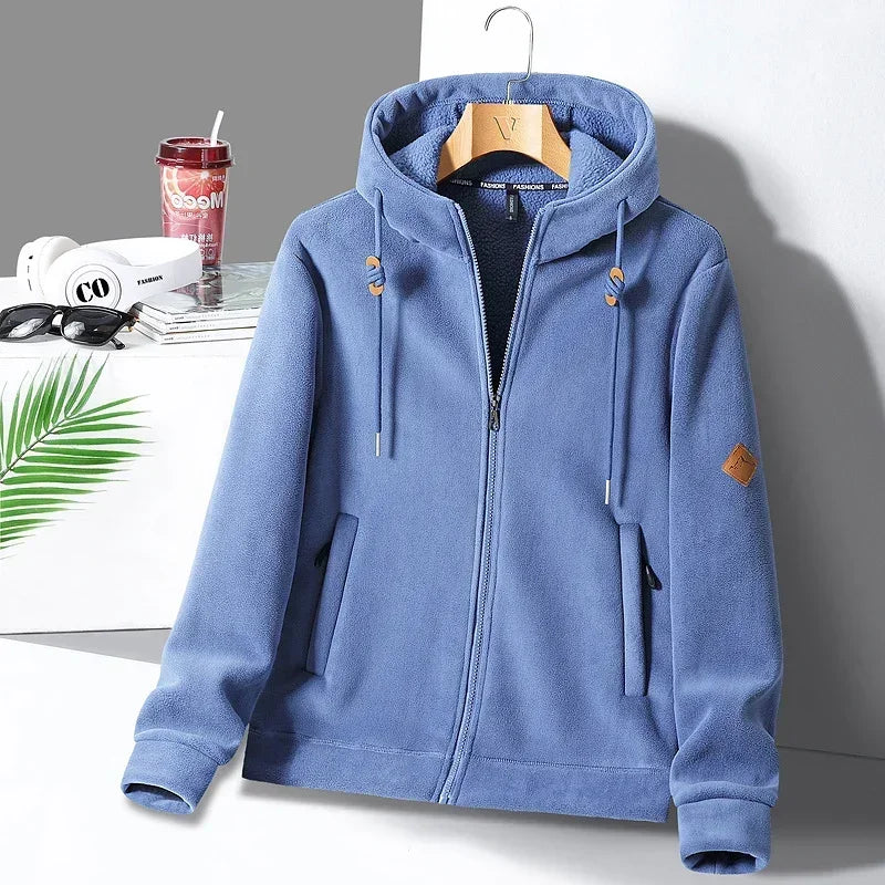 Winter Warm Cashmere Jacket Mens High-end Ski Fleece Iined Thickened Hoodie Coat Casual Womens Outdoor Camping Cold-proof Jacket