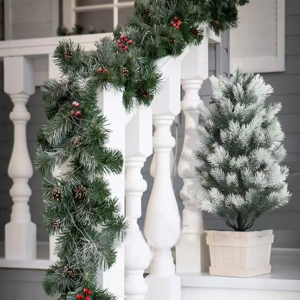 2pcs Artificial Christmas Pine Trees with Black Spiked Base - Indoor/Outdoor Holiday Decor-  Thanksgiving, Christmas Decor