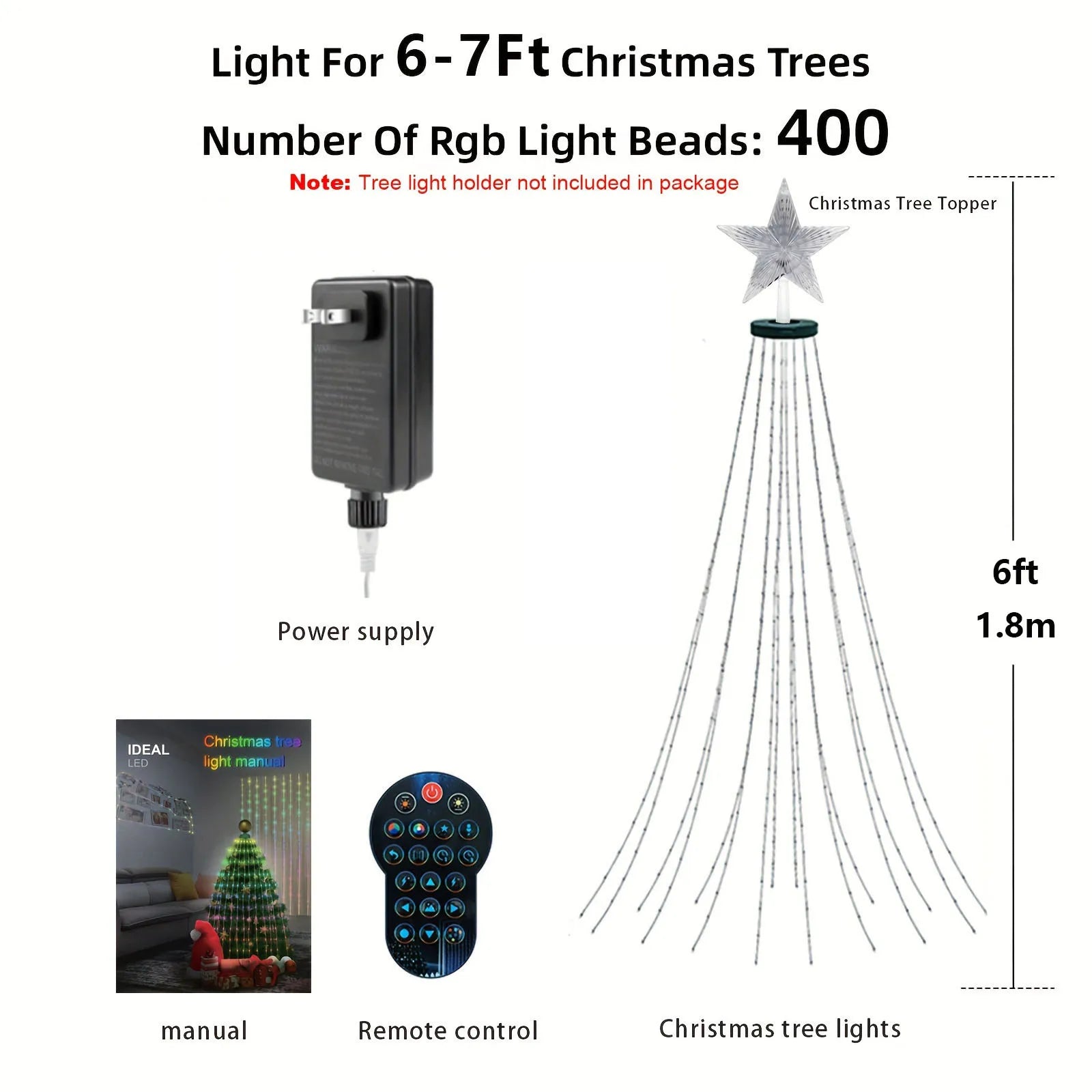 7.87FT 400LEDs Christmas Tree Lights Smart RGB LED String Lights IP68 Holiday Decoration for Indoor Outdoor Tree APP Control
