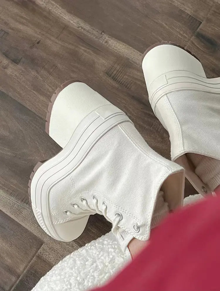 Women’s Canvas Platform Sneakers – Lace-Up High Heel
