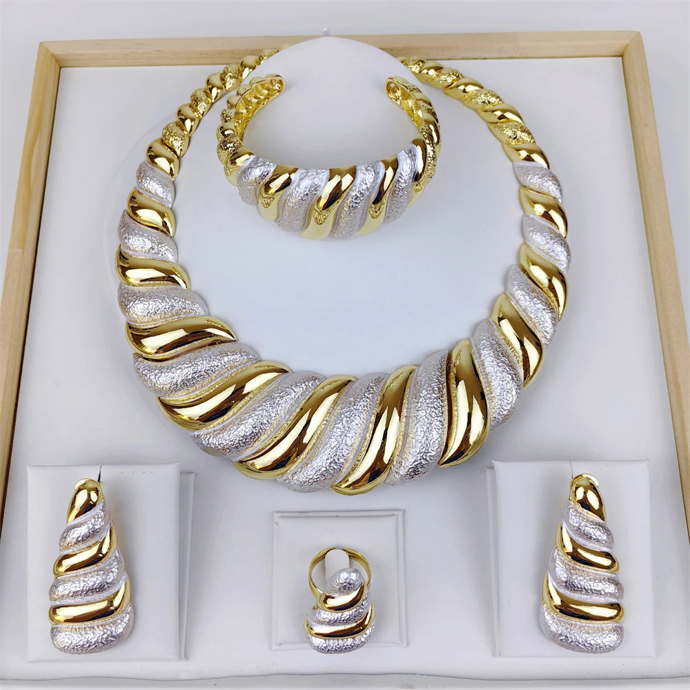 Dubai Gold Plated Jewelry Sets For Women Surround Big Necklace Plate 18K Original For Wedding Banquet Parties Luxurious Jewelry