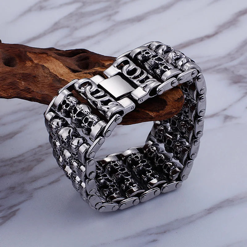 KALEN Punk 316 Stainless Steel Multiple Skull Heads Charm Bracelets For Men Biker Hand Chain Bracelet Drop Shipping Jewelry