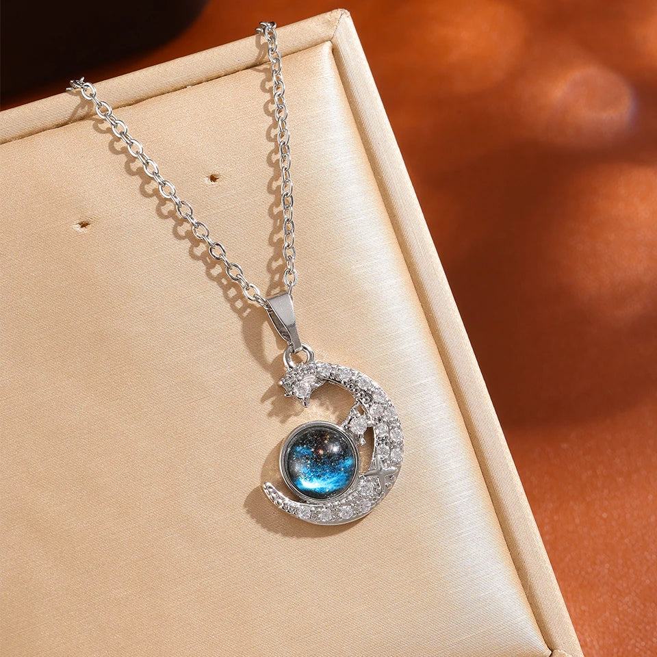 Light Luxury Titanium Steel Star Series Necklace for Women Gold Color Planet Moon Astronaut Pendant Necklaces Jewelry Gifts