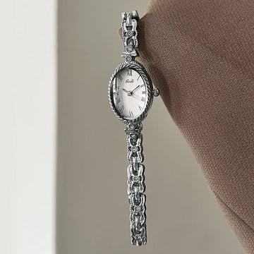 2025 NEW Vintage Silver Women's Watches GEDI Roman Numeral Display Oval Dial Woman's Quartz Wristwatch Clock Gift Accessories