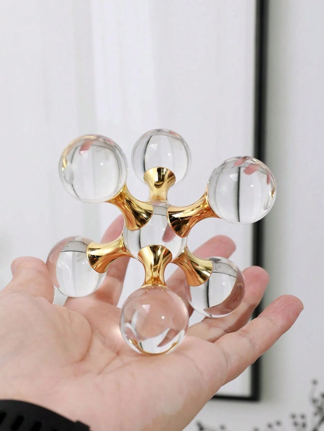 1pc Crystal Geometric Molecular Ball Candleholder, Luxury Molecule Crystal Decorative Craft Ornament For Desktop, Living Room &