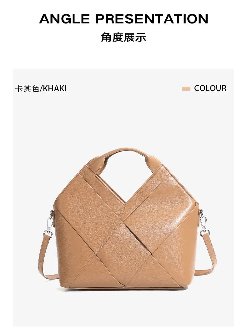 Genuine Leather Woven Tote Crossbody Bag
