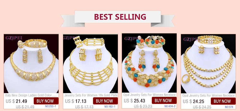 Women Necklaces Earrings Ring Bracelet 4Pcs Jewelry Set Classic Design Dubai Nigeria Jewelry 22K Gold Plated Trending