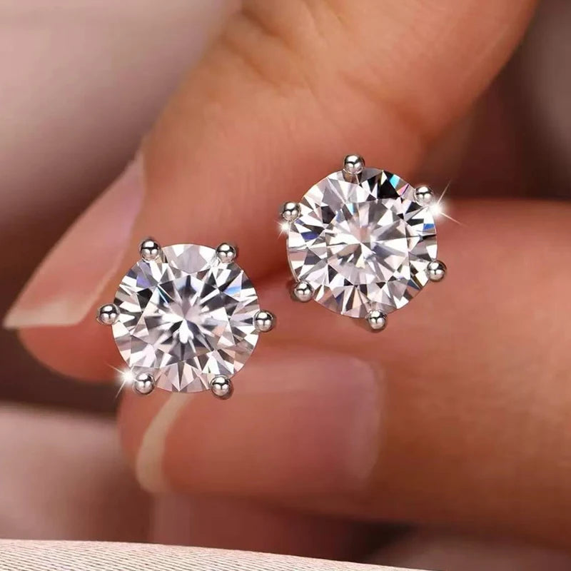 TEN CARATS 0.3-3CT Moissanite Stud Earrings for Women 925 Sterling Silver GAR Round Cut Dazzling Jewelry Gift