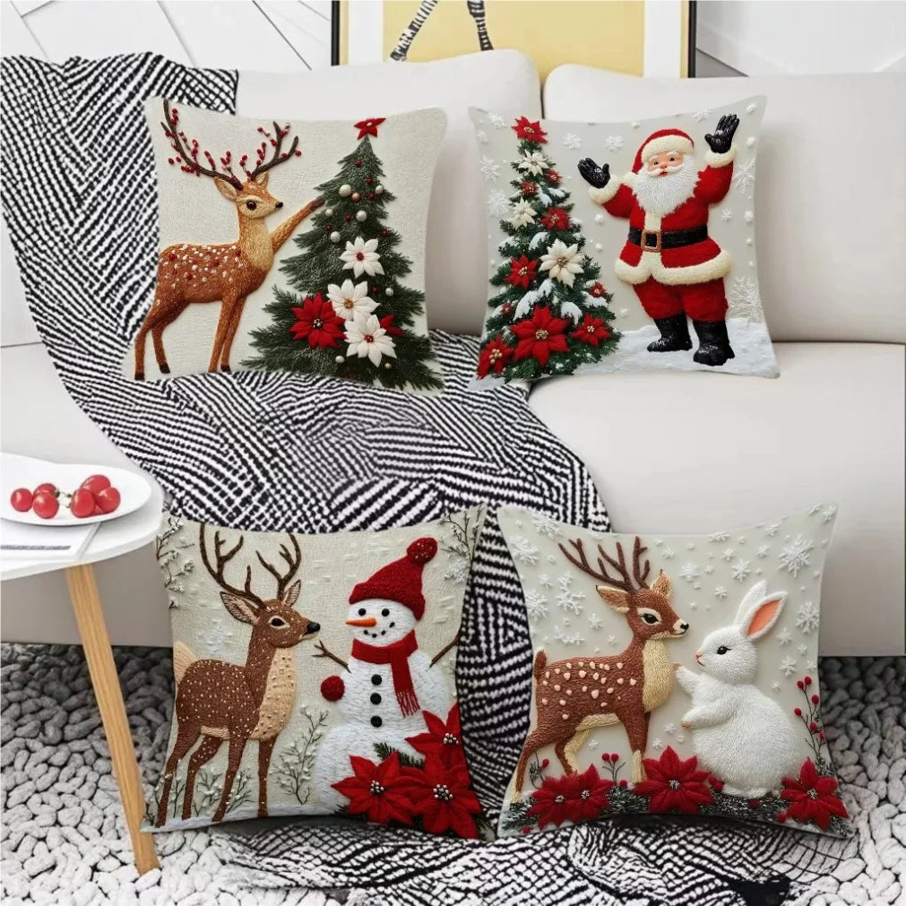 45x45cm Cartoon Christmas Pillow Cover Elk Santa Claus Snowman Xmas Tree Merry Christmas Decor Gift 2025 Happy New Year 2026