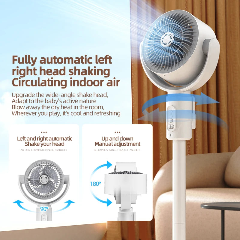 Rechargeable Oscillating Stand Fan 5 Speeds Adjustable Height USB Portable Air Circulator for Bedroom Office Living Room