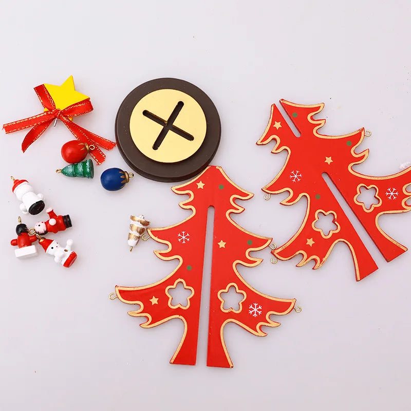Christmas Wooden Christmas Tree Ornament With Hanging Trinket Children Gift DIY Mini Christmas Tree Festival Home Table Decor