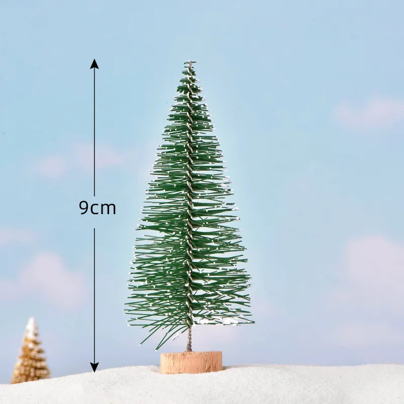 12Pcs DIY Mini Christmas Tree Sisal Silk Cedar Desktop Decoration Small Christmas Tree 2025 Xmas New Year Decor Micro-landscape
