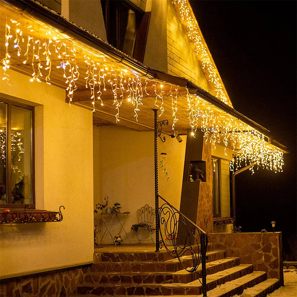 Christmas Lights Outdoor Decoration 5m Droop 0.4-0.6m Led Curtain Icicle String Lights Garden Xmas Party Decorative Lights
