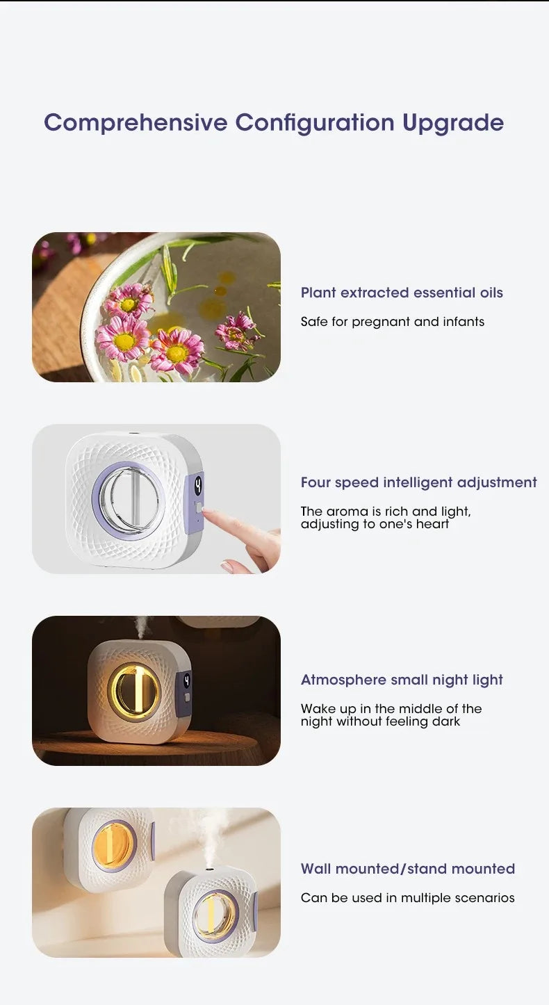 Smart Aroma Diffuser Air Purifier Digital Display 4 Gears USB Charging Wall Mount Tabletop Plant Essential Oils for Living Room