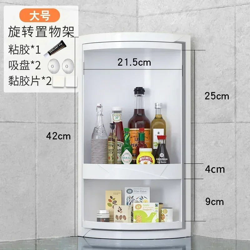 Kitchen Spice Rack: Table-Top Rotating Receptacle with Waterproof Corner Cabinet