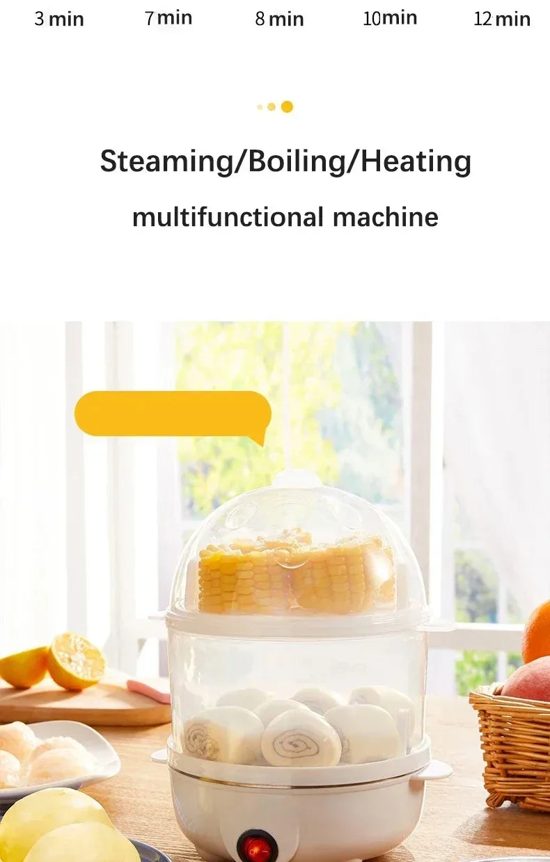 Electric Egg Cooker Automatic Steamer Double Layer Multi Function Breakfast Machine Mini Kitchen Appliance for Boiling Poaching