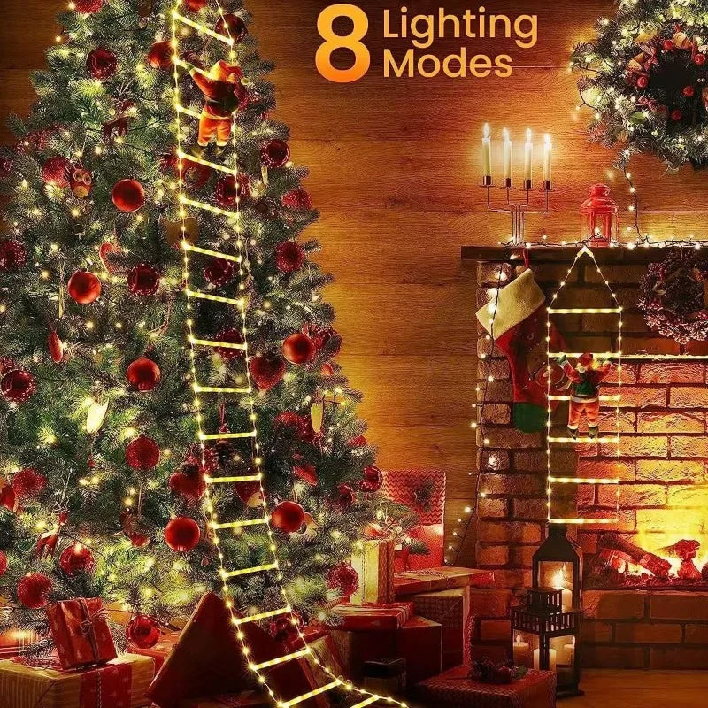 1pcs Christmas Decoration Santa Claus Climbing Ladder LED Light USB Plug 8 Lighting Modes Light String Home Wall Xmas Tree Decor