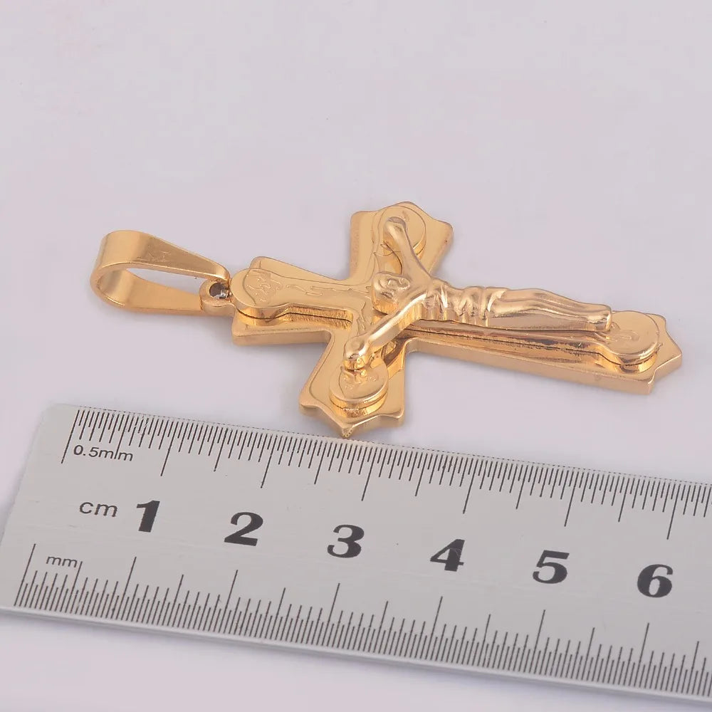 3 Layers Wholesale Jesus Cross Pendant Necklace Stainless Steel Religious Holy Lord Necklace Jewelry