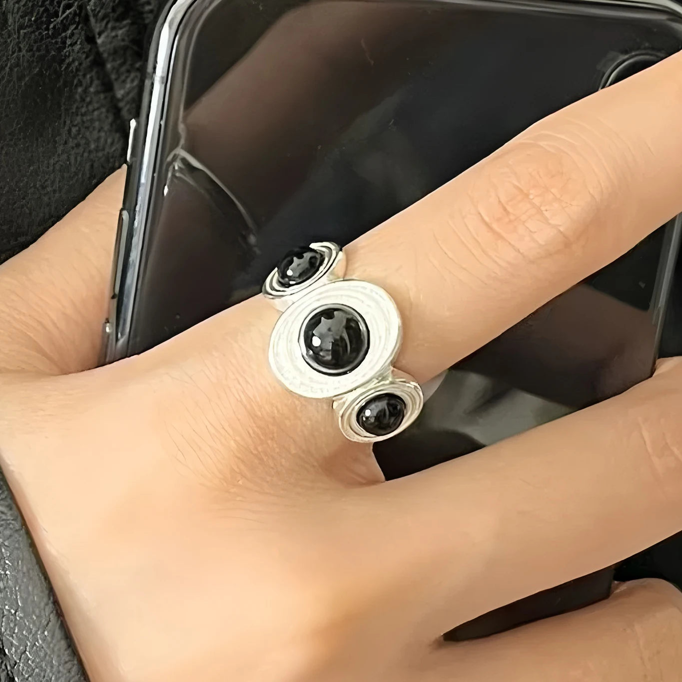 PANJBJ 925 Sterling Silver Geometry Crystal Ring For Women Ellipse Exaggerated Punk Water Drop Open Jewelry Gift Dropshipping