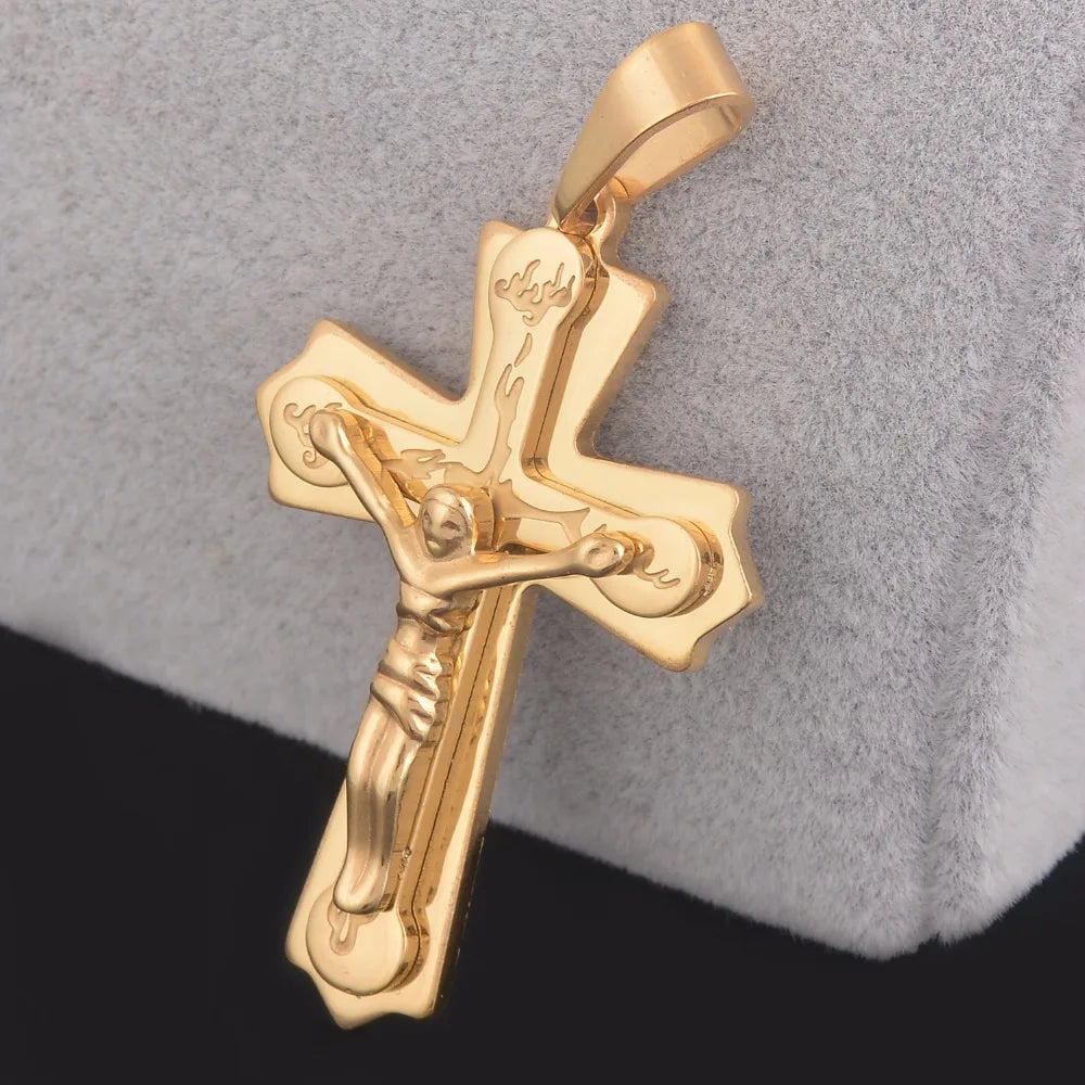 3 Layers Wholesale Jesus Cross Pendant Necklace Stainless Steel Religious Holy Lord Necklace Jewelry