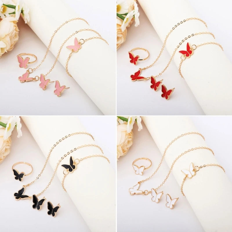 Elegant Butterfly Jewelry Set Women Watch Crystal Watches Fashion Rings Necklace Earring Bracelet Perfect for Daily Wear