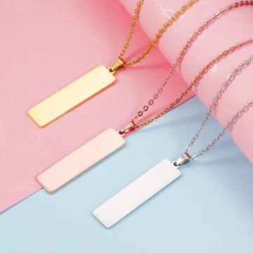 10Pcs Mirror Polished 10x40mm Strip Pendant Necklaces Stainless Steel Cable Chain Necklaces For Women Men
