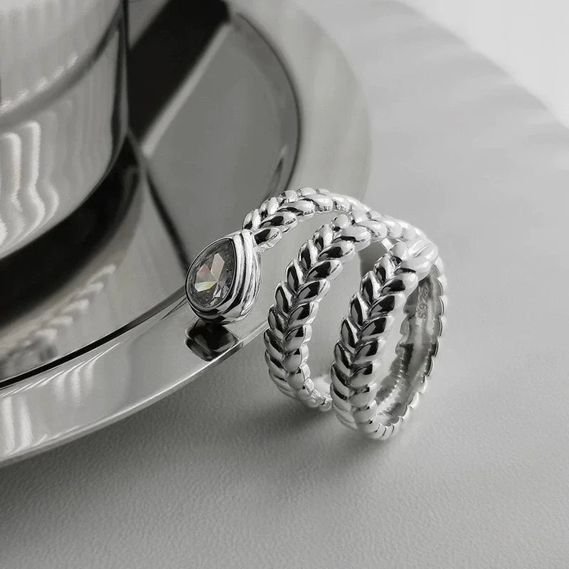 PANJBJ 925 Sterling Silver Geometry Crystal Ring For Women Ellipse Exaggerated Punk Water Drop Open Jewelry Gift Dropshipping