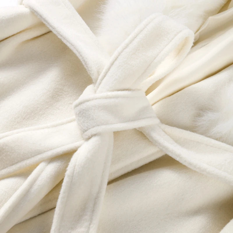 Luxurious Women's Overcoat Faux Full Sleeve Double Breasted Belt Lace Up Female Black Coats 2025 Autumn Winter Chic Lady Outwear