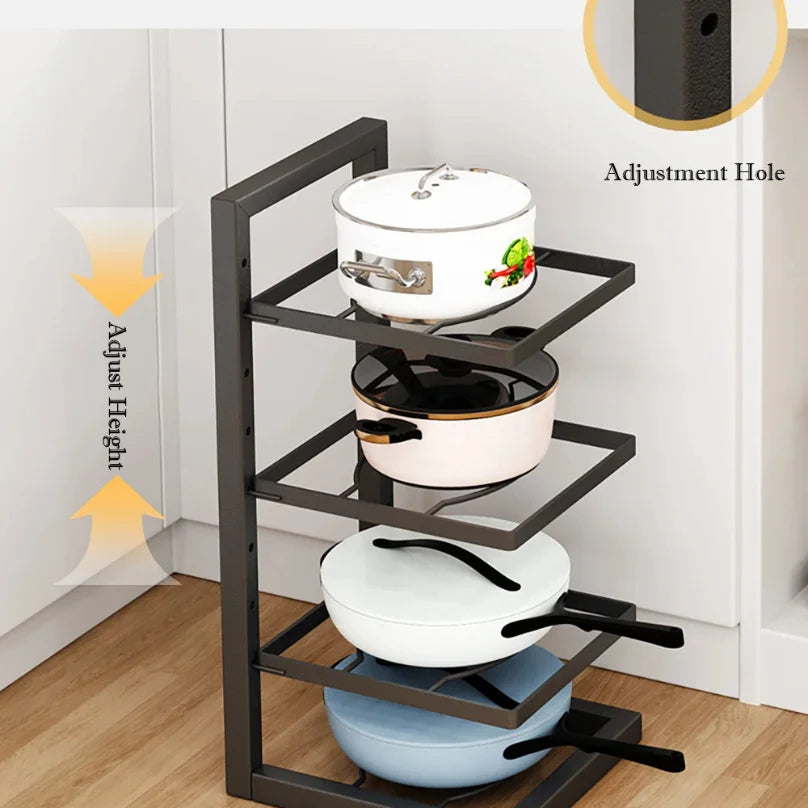 Adjustable Pot Rack Organizer, Kitchen Stainless Steel Pot Storage Rack ,Multi-Layer Household Pot and Pan Organzier for Kitchen