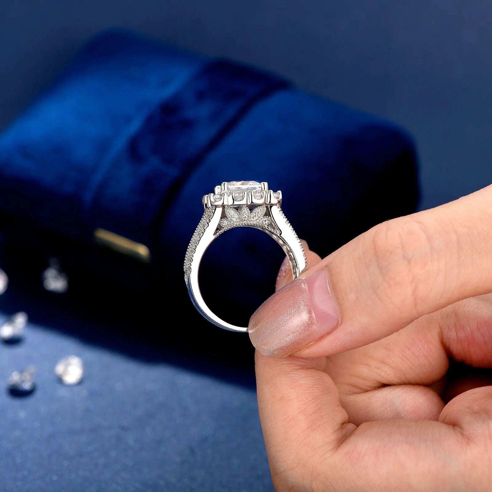 Newshe Original 925 Silver Moissanite Rings GRA Certified D Color VVS1 Diamond Wedding Ring Set for Women Luxury Jewelry