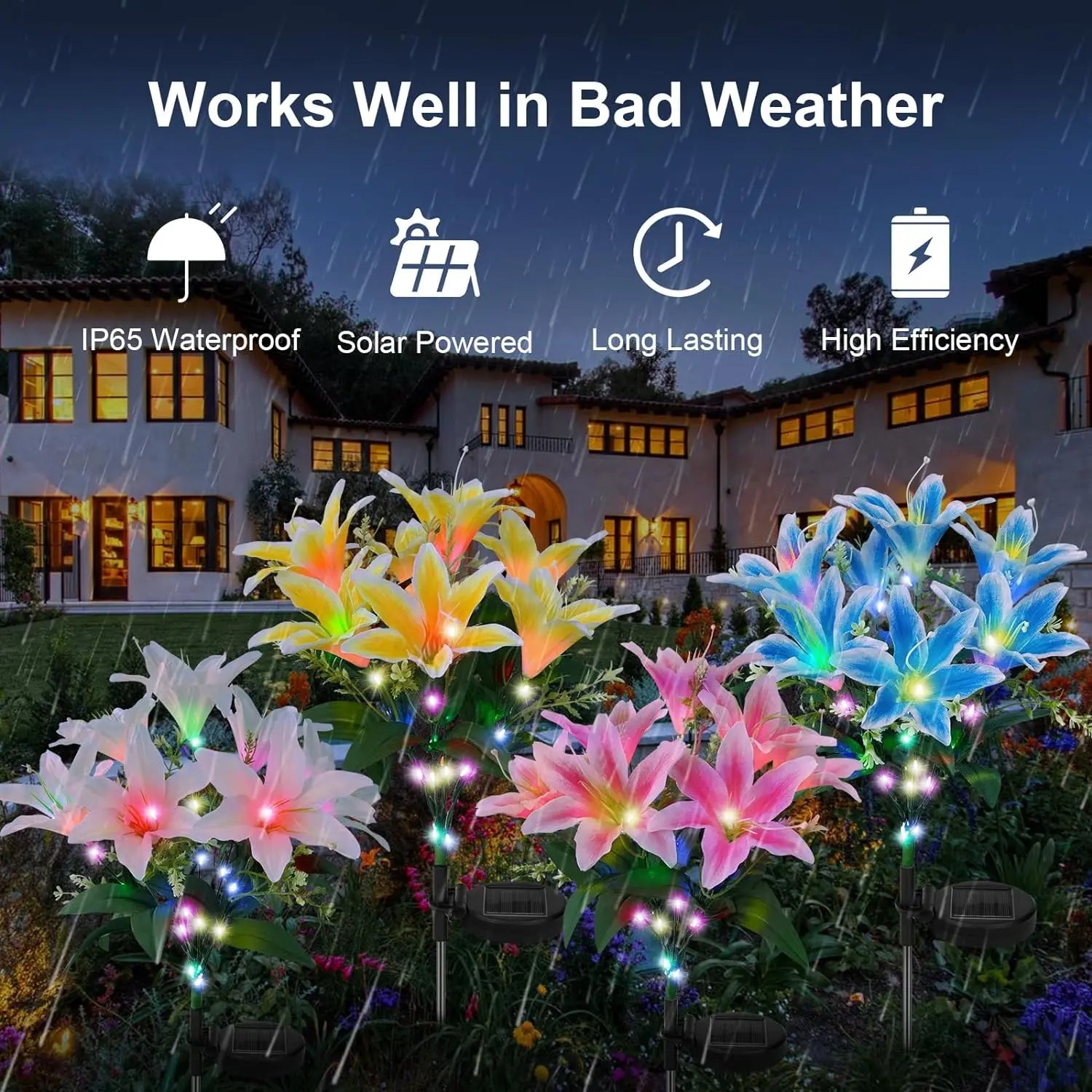 Lily Flower Solar Outdoor Light Ip65 Waterproof Solar Powered for Garden Pathway Landscape Lights Courtyard Yard Decoration