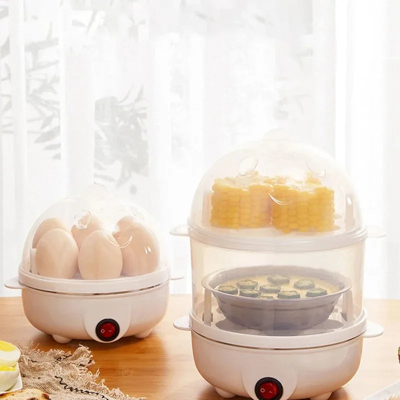 Electric Egg Cooker Automatic Steamer Double Layer Multi Function Breakfast Machine Mini Kitchen Appliance for Boiling Poaching