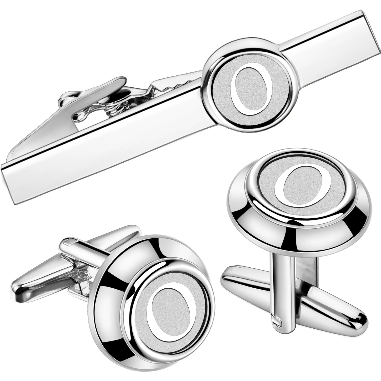 HAWSON 2 Inch Personalized Initial A-Z Cufflinks and Tie Clip Set for Men Silver Plated Shirt Accessories Business Gift Jewelry