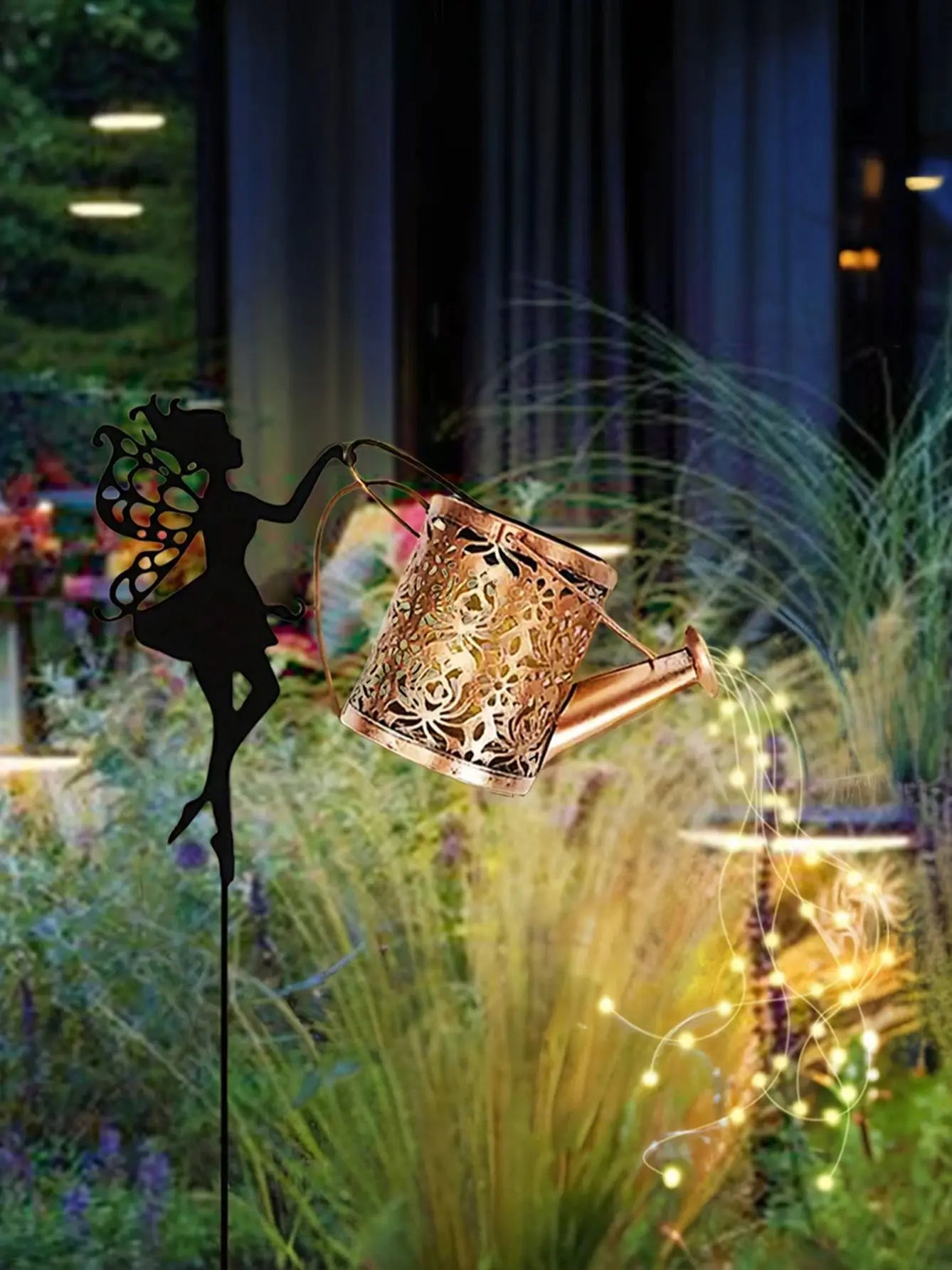 Solar Fairy Watering Can Lights – Outdoor Decorative Kettle with Cascading String Lights, Perfect for Garden Décor & Gifts
