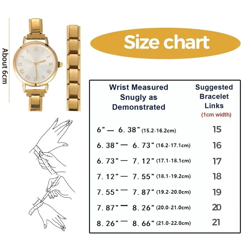 Fashion Watch Women's DIY 9MM Width Italian Elastic Charm Stainless Watch Header Linker Bracelet Jewelry Birthday Gift