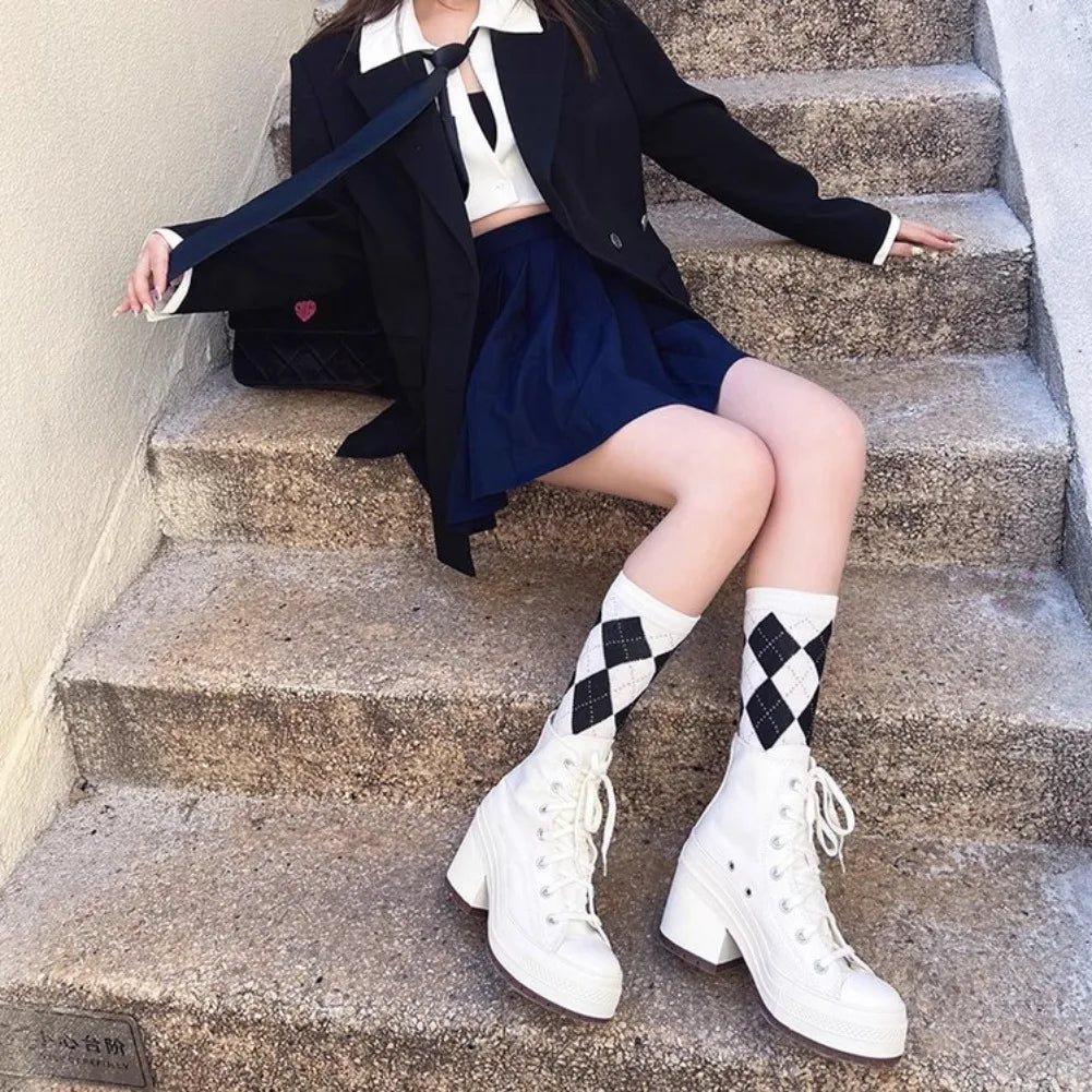 Women’s Canvas Platform Sneakers – Lace-Up High Heel