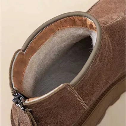 Fujin 7cm Suede Leather Snow Shoes Ankle Booties Platform Winter Boots Women Comfortable Non Slip Chelsea Boots Chunky Heel