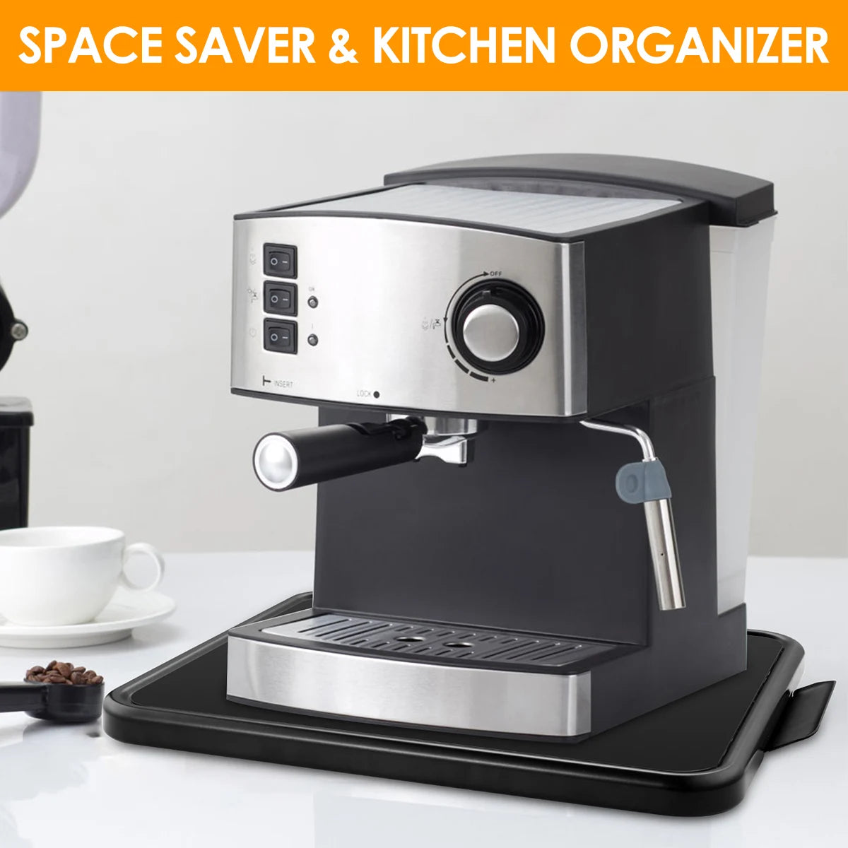 Kitchen Appliance Sliding Tray with Smooth Wheels Below Cabinet Appliance Rolling Tray Countertop Moving Slider Coffee Tray