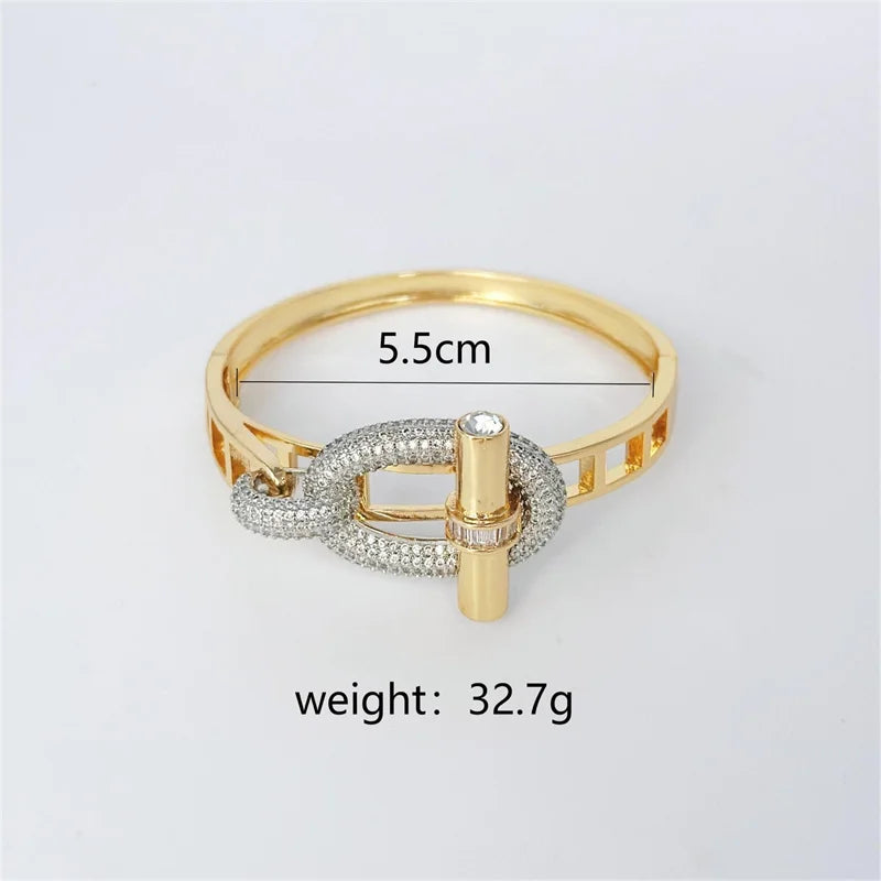 18k Gold Plated Copper Zircon OT Buckle Necklace Bracelets Ring Earring For Women Party Banquet Jewelry Set Accessory