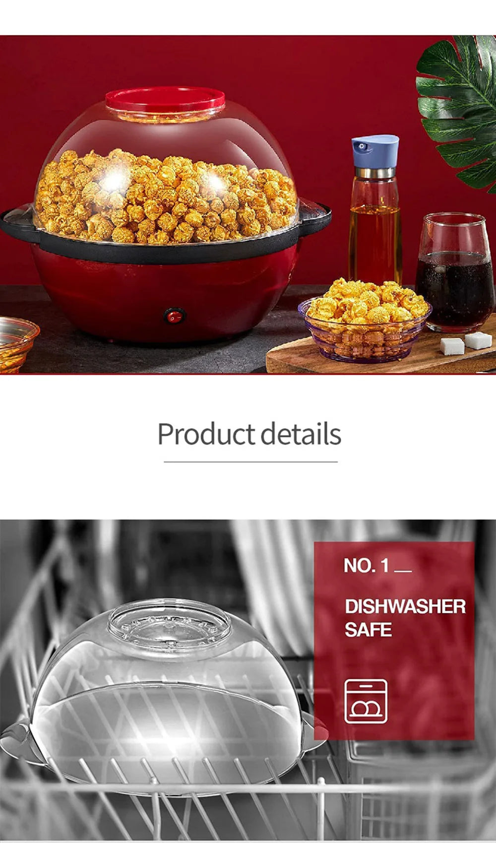 Electric Popcorn Maker 1PC850W Home Healthy Oil-free Children Homemade Snacks Corn Maker Fully Automatic Home Appliances Kitchen
