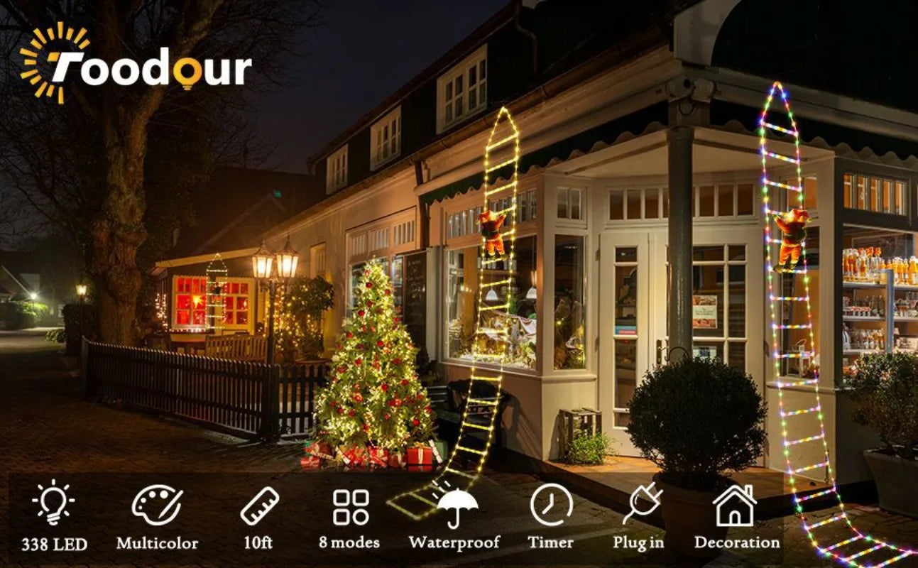 1pcs Christmas Decoration Santa Claus Climbing Ladder LED Light USB Plug 8 Lighting Modes Light String Home Wall Xmas Tree Decor