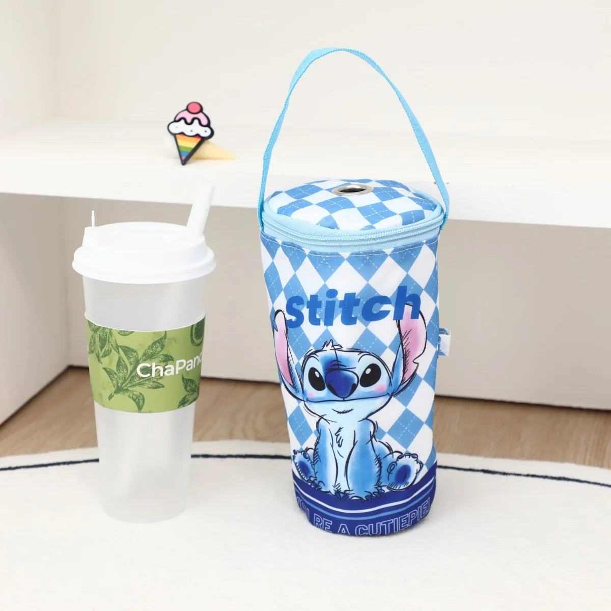 Cute Stitch Lingge Printed Portable Insulated Cooler Bag Tea Tote Bag Cartoon Eco-Friendly Carrying Insulated Cup Cover Handbag