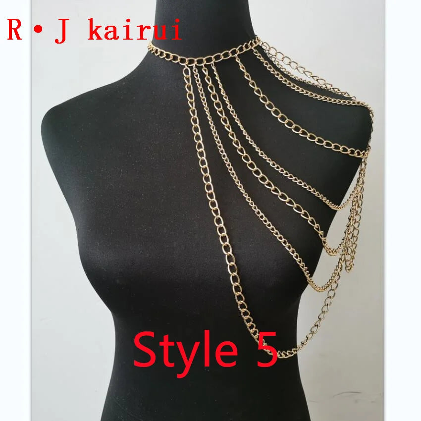 FREE SHIPPING STYLE A36 Gold Colour CHAIN DOUBLE SHOULDERS CHAIN JEWELRY 3 COLORS